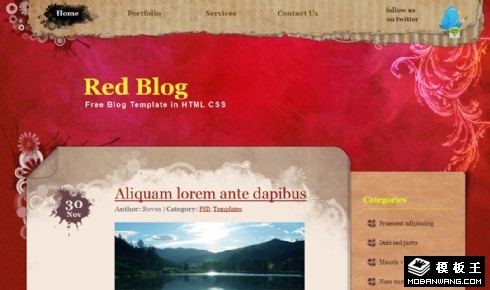 红色复古花纹BLOG网页模板