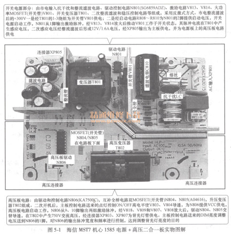 海信MS”T7机芯1585电源＋高压二合一板实物图解