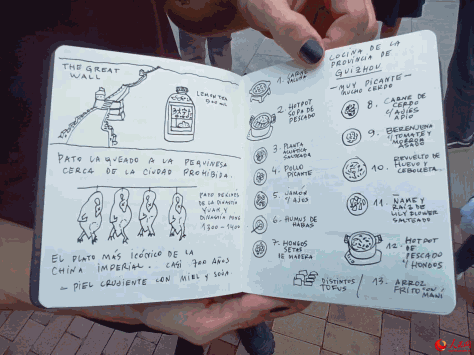 Cuaderno ilustrado de Mauricio Pizard sobre los platos que ha probado Garage Gourmet en China, Beijing, 21 de junio del 2024. (Foto: YAC)