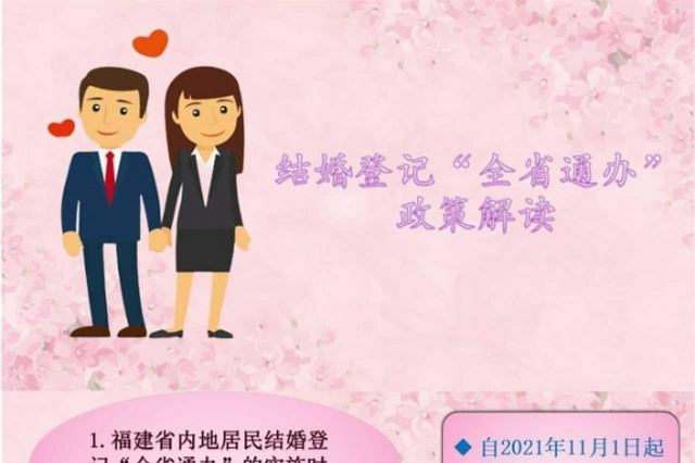 福建省内地居民婚姻登记将全省通办