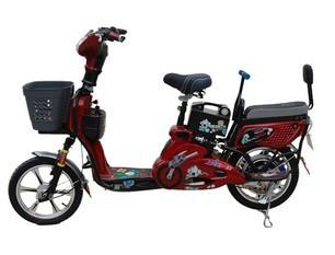 沪佳红色款双人简易电动自行车电动自行车整车外观图片