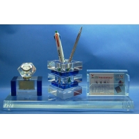 浦江丹奇水晶笔筒 水晶办公三件套 水晶工艺品