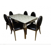 不锈钢中式餐桌    带皮革椅子