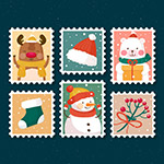 圣诞元素矢量邮票