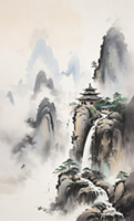 水墨高山流水山水画