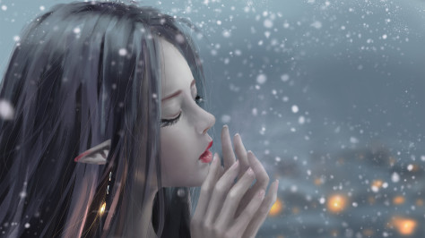 飘雪 女孩唯美插画高清壁纸