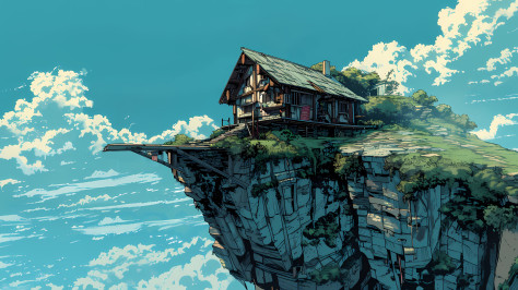 悬崖上的小房子风景壁纸