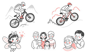 山地自行车运动员等手绘画矢量素材