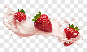 新鲜草莓与飞溅的牛奶创意免扣图片