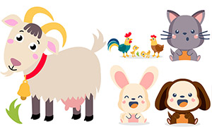 山羊与兔子等卡通可爱动物矢量素材