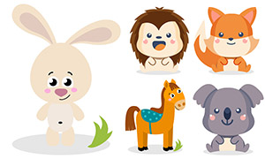 狐狸与可爱兔子等卡通动物矢量素材