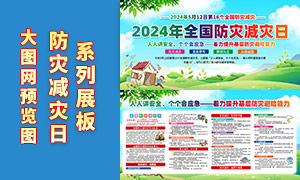 2024年全国防灾减灾日橱窗展板PSD素材