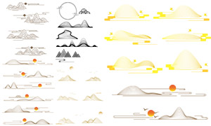 简约写意线条效果国潮山水矢量素材