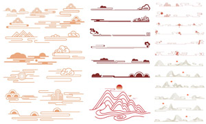 红日云纹等线条化国潮国风矢量素材