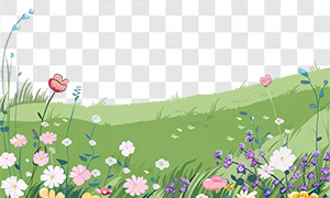 春天里盛开的花草植物插画PNG图片