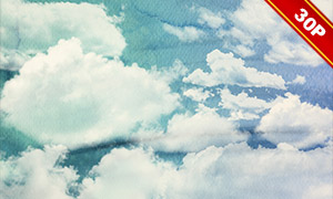 水彩纹理与白云复合效果高清图片集
