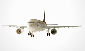 平稳飞行中的白色飞机摄影高清图片