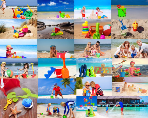 沙滩玩耍的小孩摄影高清图片