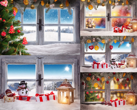 圣诞节窗户装饰摄影高清图片