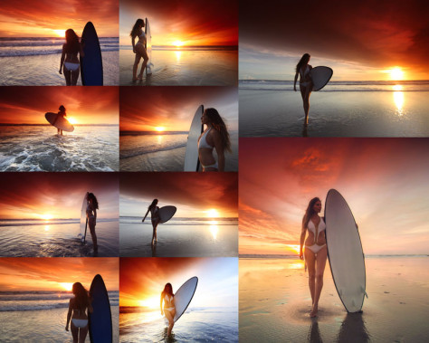海边美女冲浪板摄影高清图片