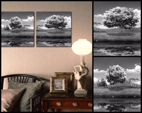黑白树景色壁画高清图片