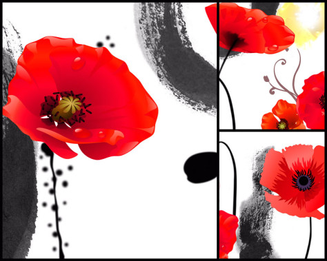 水墨与花朵无框画高清图片