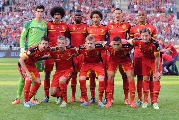 GROUP H - In this June 7, 2013 file photo, Belgium soccer team poses prior to the start the World Cup Group A qualifying soccer match between Belgium and Serbia. Foreground from left: Kevin Mirallas, Toby Alderweireld, Kevin De Bruyne, Nacer Chadli, Jan Vertonghen. Background from left: Thibaut Courtois, Marouane Fellaini, Axel Witsel, Daniel Van Buyten, Vincent Kompany. 