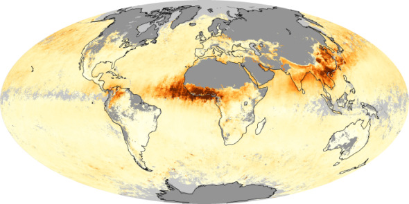 美国宇航局公布的“2010年3月全球浮质（尘）分布图”