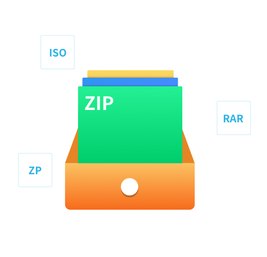 支持ZIP/7Z/RAR/ISO在内超过50种常见压缩格式，52压缩都帮您解决文件压缩和解压问题