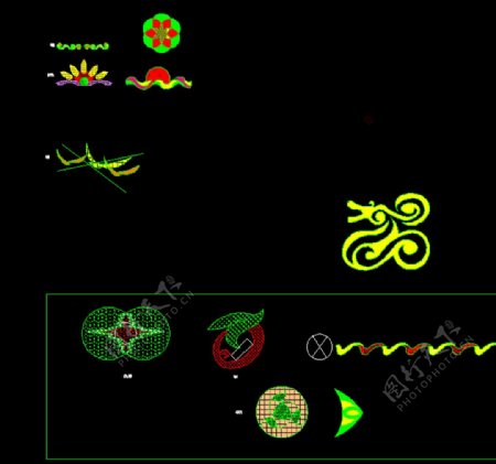 龙纹等模纹cad素材免费下载