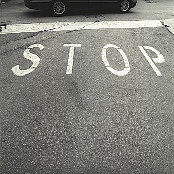 街道,停止,黑白