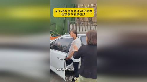 女子将车停在路中堵住去路，被人指责后说要整对方！