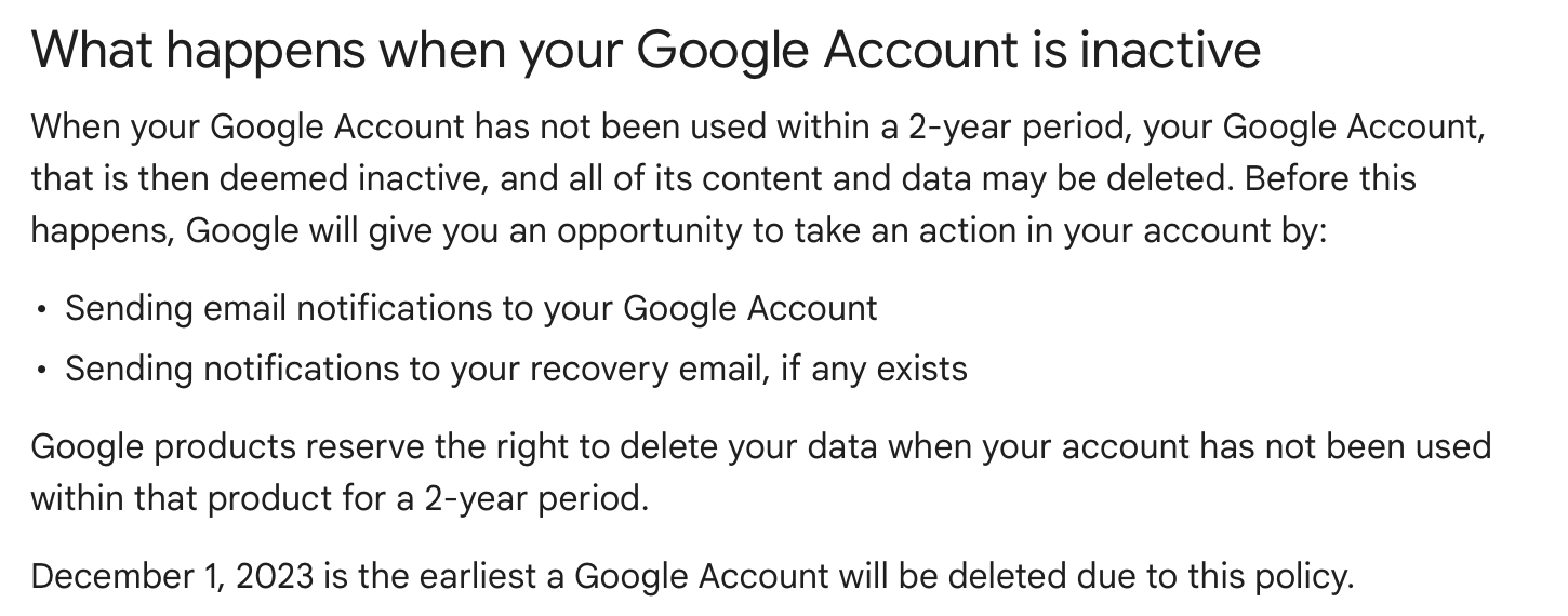 谷歌12 月 1 日起开始清理连续 2 年未活动的“休眠 Google 账号”