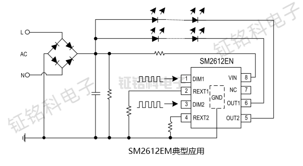 高压2通道PWM转模拟协议调光芯片SM2612EN、SM2289EM