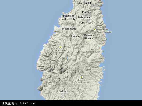圣卢西亚地形图 - 圣卢西亚地形图高清版 - 2024年圣卢西亚地形图