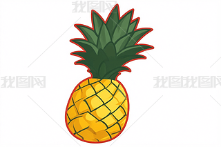 菠萝黄色带深绿色叶子红色轮廓扁平图标图片